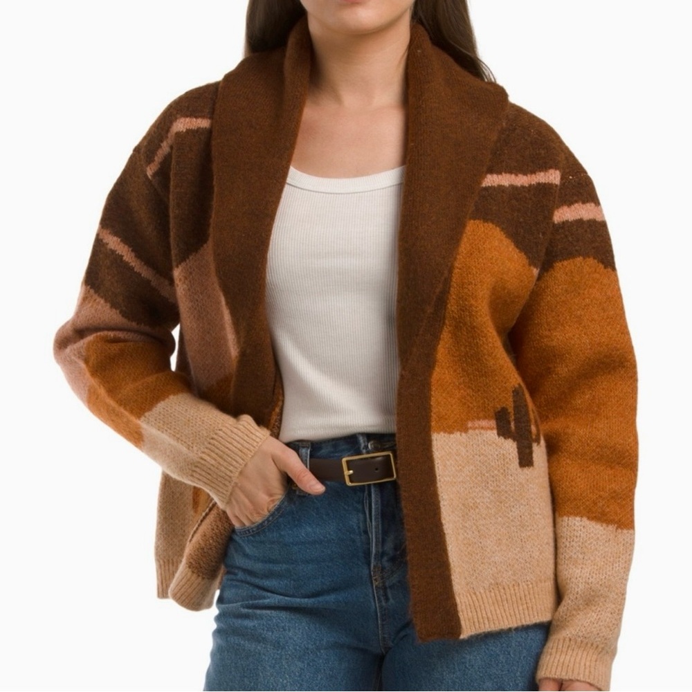 Lucky Brand Long Sleeve Horse Shawl Cardigan Large NWT - Picture 2 of 7